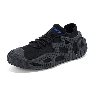 <b>Socks</b> Men Summer Breathable <b>Black</b> Mesh Lace-Up Round Toe Rubber Outsole Sporty Casual Sneakers Size 45 46 - Product Image 5