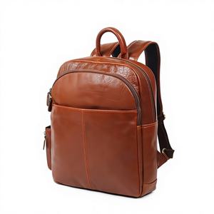 Sac à dos minimaliste en cuir véritable Tan unisexe, sac pour ordinateur portable 15 pouces, sac de travail professionnel, voyage, fermeture éclair, durable - Product Image 1