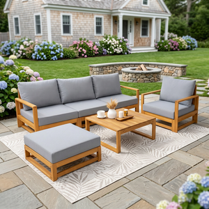 EDEN Ensemble de canapés de jardin contemporains en bois d'acacia, 6 pièces, écologiques, avec coussins imperméables, pliables, pour terrasses et hôtels - Product Image 4