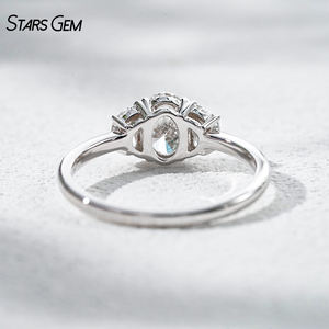 Anillo de Compromiso Clásico de Tres Piedras Personalizado Starsgem, Diamante Cultivado en Laboratorio de Corte Ovalado de 1.1 ct, Color D, Oro Sólido de 18K, Unisex - Product Image 5