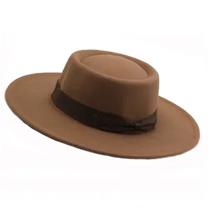 Bayan yün geniş fötr şapka şapka parti moda yanıp sönen geniş fötr şapka şapka yetişkin fötr şapka caz yün şapka
