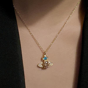 Collar de Saturno de Plata 925 Bañado en Oro con Circonitas para Mujer, Estilo Empress Dowager, Cadena de Clavícula de Eslabones de Moda - Product Image 3