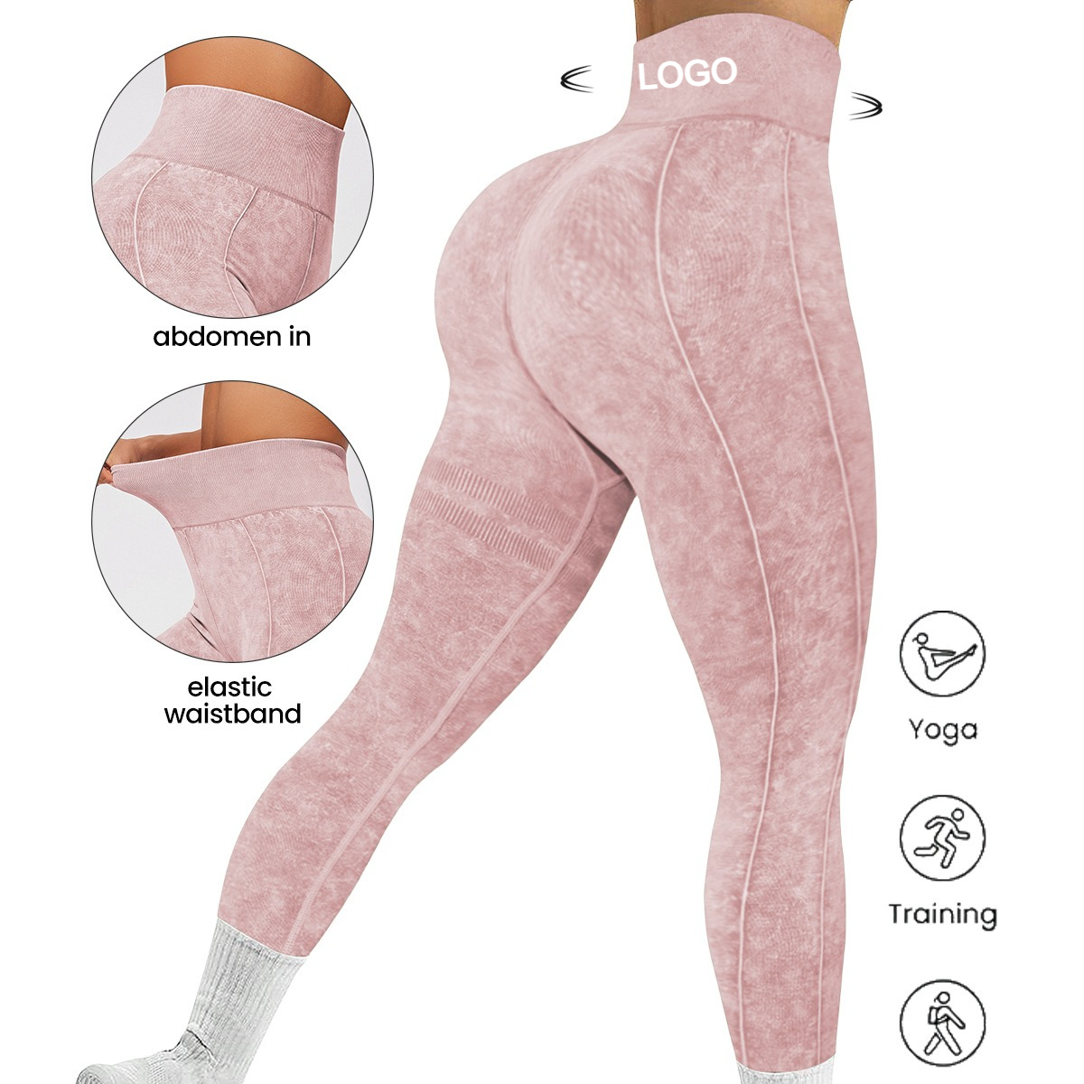 Custom LOGO Acid Wash Seamless High Waist Peach Butt Leggings Quick Dry Running Fitness Stretch Yoga Pants
