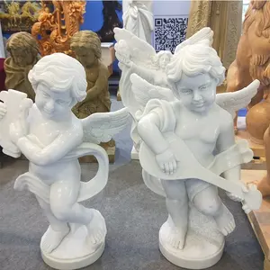 Western Style Stone Sculptures Beautiful Little Angel Figure Carvings Marble Statue