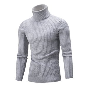 I-0773 Suéter <span class=keywords><strong>de</strong></span> <span class=keywords><strong>Cuello</strong></span> <span class=keywords><strong>Alto</strong></span> <span class=keywords><strong>de</strong></span> Punto Trenzado para <span class=keywords><strong>Hombre</strong></span>, Estilo Slim, Color Sólido, Moda Nueva, Suéter Casual para <span class=keywords><strong>Hombre</strong></span> - Product Image 2