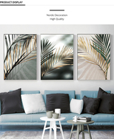 Tableau mural nordique Feuille de palmier dorée, Impression sur toile, Affiche botanique scandinave, Image moderne pour l'hôtellerie