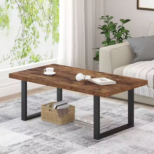 Tavolino da Caffè Rustico Industriale LIWEI con Piano in Legno Spesso e Gambe in Metallo per Sala Ricevimenti e Area Relax - Product Image 3