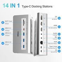 Station d'accueil pour ordinateur portable USB-C en alliage d'aluminium, triple moniteur, 14-en-1, 10 Gbps DP 4K, USB-A/C 3.1, 2 USB 3.0, PD 100W, Ethernet, en stock