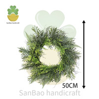Karangan Bunga Plastik Berkualitas Tinggi 17" 42cm, Daun Campuran Buatan, Daun Pakis Eucalyptus, Untuk Pintu Depan, Dinding, Natal, Halloween