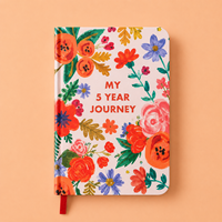 Ensemble de carnets à couverture rigide personnalisés, thème '5 ans de voyage', rose, avec impression florale colorée et audacieuse, coins arrondis, marque-page en ruban, OEM en gros
