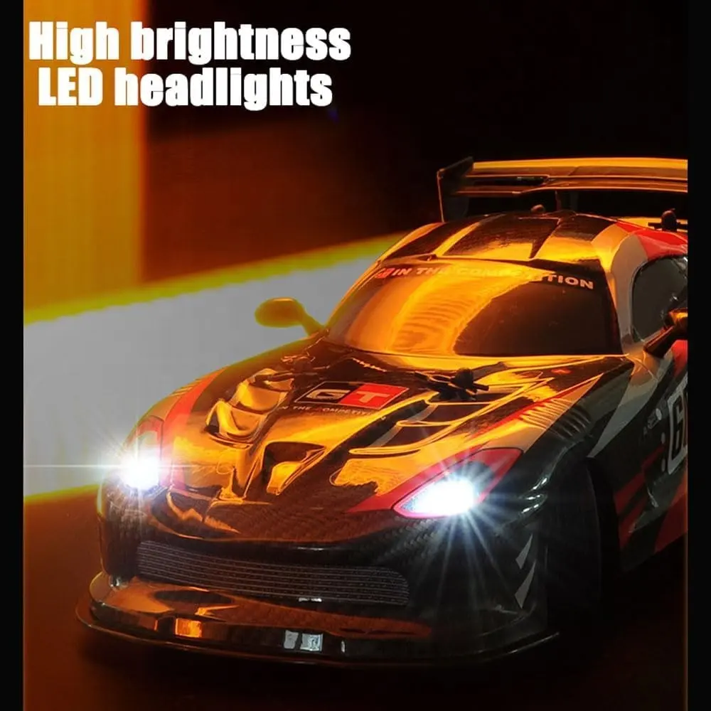2.4GhzドリフトRCスポーツカー1:16スケール電動RCドリフトカー、LEDライトと2セットのタイヤ、4WD高速RCレーシングカー