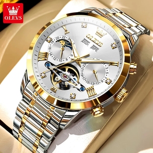 Envío Directo de Reloj de Lujo para Hombre, Nuevo, con Fase Lunar, Diseño de Rueda Volante Hueca, Mecánico Automático Exclusivo, Acero Inoxidable, Resistente al Agua 3BAR - Product Image 1