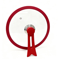 Couvercle en verre trempé avec bord en silicone rouge, poignée rouge, écologique, gamme de tailles de 12 cm à 32 cm pour casseroles, poêles, sauteuses - Marque Shixing
