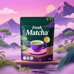 Sachet Doypack refermable en plastique PE de qualité alimentaire avec fermeture éclair pour l'emballage de poudre de thé vert - Product Image 3