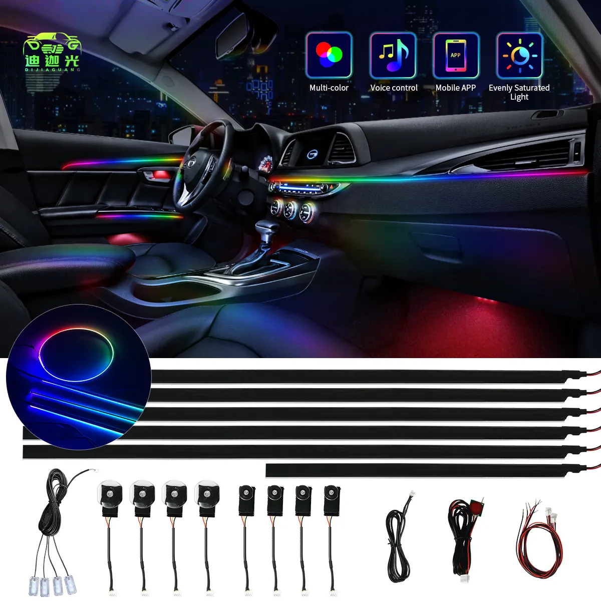 Universel 18 en 1 Symphonie Led Atmosphère Lumières Voiture Rgb Acrylique Bandes Intérieur Éclairage Ambiant Voiture Intérieur Atmosphère Lumière