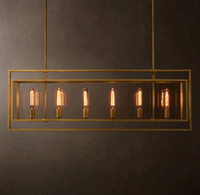 Lustre rectangulaire moderne Beckman en laiton massif et verre, finition bronze acier, pour îlot de cuisine