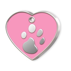Medaglietta per Animali Domestici con Grande Cuore Rosa e Design con Impronta di Zampa - Product Image 1