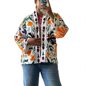 Chaqueta Suzani Bordada con Flores, Bordada a Mano, Estilo Bohemio, Étnico, Tradicional, de Algodón Transpirable para Primavera - Product Image 2