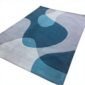 Modern Abstract Area <b>Rug</b> Rectangle Polyester Low Pile Stain Resistant Living Room Decor Gray <b>Blue</b> Design - Product Image 1