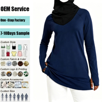 Tunique de sport modeste OEM personnalisée à manches longues, compatible hijab, avec trous pour les pouces, poches, séchage rapide, vêtements de sport modestes