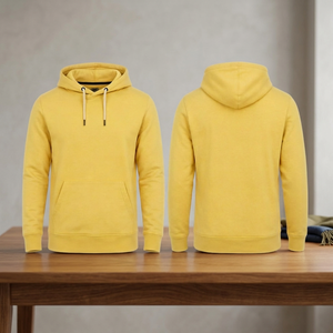 <b>Men's</b> <b>Yellow</b> Fleece Hooded Sweatshirt Regular Fit Casual Long Sleeve Solid Color Pullover <b>Hoodie</b> Autumn Wear - Product Image 3