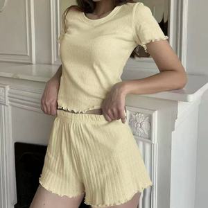 Ladies Soft Elastic Waist <strong>Summer</strong> Short Sleeved Round Neck Two Piece Women's Pajamas Set Homewear Sleepwear Customizable <strong>Pjs</strong> - Product Image 6