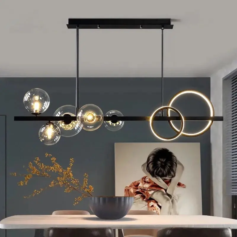 Lampe LED suspendue en forme de boule de verre au design nordique moderne, disponible en noir et en jaune or, nouveau modèle, idéal pour une salle à manger, une cuisine ou un Bar