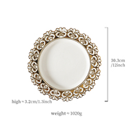 Service de table en porcelaine fine électro-plaquée, assiettes en céramique à relief, vaisselle royale de luxe dorée