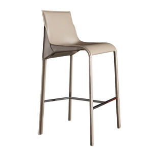 Silla de Bar de Alta Gama, Estilo Italiano, Lujo Ligero Nórdico, Asiento de Cuero, Estructura Metálica, Mueble de Bar Moderno y Sencillo con Respaldo, Taburete Alto - Product Image 5
