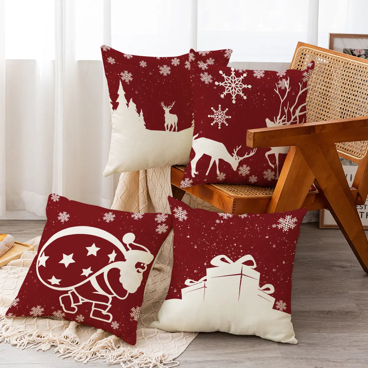 Wholesale Christmas cotton Linen Pillow case Sofa Car Cushion cover Home Pillowcase