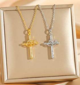 Liontin Salib Baja Titanium Baru <span class=keywords><strong>2026</strong></span>, Cincin Ganda, Liontin Mewah Ringan Serbaguna - Product Image 1