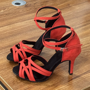 LUOQIAO S041 2026 Zapatos de Baile Latino Profesionales Rojos de Gamuza con Suela Suave para Mujer, <span class=keywords><strong>Cha</strong></span> <span class=keywords><strong>Cha</strong></span>/Salsa/Bachata, 8.5cm - Product Image 5