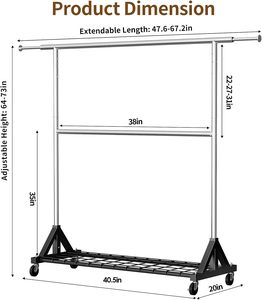 Perchero de Ropa Resistente de 600 LBS con Doble Barra, Perchero Rodante con Ruedas Bloqueables y Estantes de Almacenamiento, Ajustable y Autónomo - Product Image 6