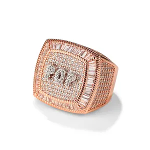 Hip Hop nombre personalizado alfabeto anillo forma cuadrada CZ anillo encantos Bling joyería de moda para mujer hombre