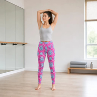 Leggings rose et turquoise tie-dye à imprimé cercles rétro, doux, extensibles et taille haute, coupe ajustée, pour la gym, le yoga et les soirées