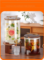 Distributeur de boissons en verre borosilicate avec couvercle en bois, robinet et support, grande capacité, pour infusion de fruits
