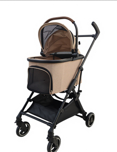 Kereta Dorong Hewan Peliharaan Kecil Mewah 301 Desain Baru, Troli Anjing Lipat Aluminium Penerbangan Mewah 4 Roda Peredam Guncangan - Product Image 2