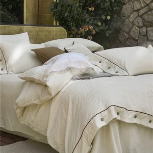 Juego de Ropa de Cama de Algodón y Lino, 20% Lino, Jacquard, Color Sólido, Transpirable, para Uso Doméstico, 4 Piezas, Estilo Sábana - Product Image 4