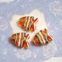 Manik-manik Kaca Lampwork Motif Ikan Bergaris F107 Multiwarna Lukisan Tangan Pola Gelombang Mengkilap Anti Luntur Hiasan Hewan Laut DIY Perhiasan Dekorasi Rambut