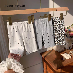 Tongxingyuan <b>Girls</b> Summer Stretch <b>Cycling</b> <b>Shorts</b> Gray Off White Leopard Print Dots Cotton Childrens Pants - Product Image 3
