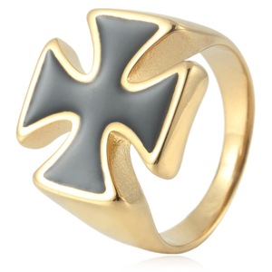 yunnique Men's Stainless Steel Cross <b>Ring</b> Gold Color Geometric Design Fashion Jewelry Gift - Product Image 1