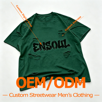T-shirts épais pour hommes, personnalisés, effet vieilli et déchiré, 280 GSM, style vintage, imprimé numérique effet craquelé, streetwear, vêtements oversize
