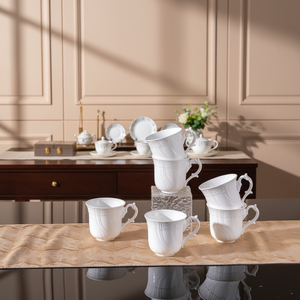 Wholesale Italian Tableware Pure White Embossed Multi-Person Cup and Plate Set for Parties, Full Set <b>Gift</b> <b>Box</b> Packaging - Product Image 4