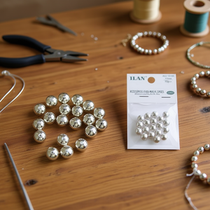 Perline Metalliche Ilan 10mm Foro Piccolo Bianco Oro Per Accessori Artigianali - Product Image 3