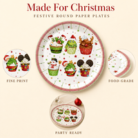 Assiettes en papier rondes imprimées de 9 pouces, finition brillante, qualité alimentaire, motif Noël, jetables, pour fêtes