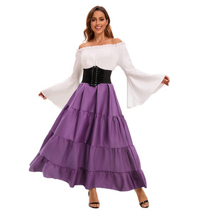 Vestido Largo Medieval con Hombros Descubiertos y Cinturón de Corsé para Mujer, Disfraz para Representaciones Escénicas, Falda Maxi Verde, Talla Adulto, Yi Xiaoyi - Product Image 5