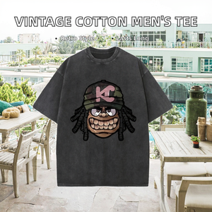 T-shirt décontracté pour homme en coton 100% 300g, motif original, effet délavé, style vintage, anti-boulochage, respirant et confortable, idéal pour les festivals et comme cadeau. - Product Image 2