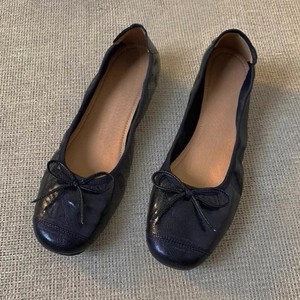 Genuine Leather Ballet Flats Round Toe Slip-On Solid Color Bow Decoration <b>Soft</b> Women's Flat <b>Shoes</b> All Seasons - Product Image 2
