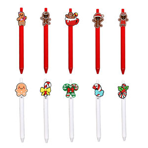 Stylos à bille rétractables à encre noire avec motifs de bonhomme en pain d'épices et de canne à sucre pour Noël, cadeaux de fêtes et fournitures scolaires - Product Image 1