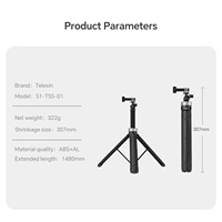 Telesin 1.5m 360 support de rotule rotatif à trois pattes universel Selfie Stick trépied pour Gopro DJI insta360 caméra